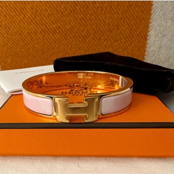 ❌SOLD ELSEWHERE❌BNIB HERMES CLIC H BRACELET ROSE DRAGEE GOLD PLATED 🦄 - Picture 5 of 10